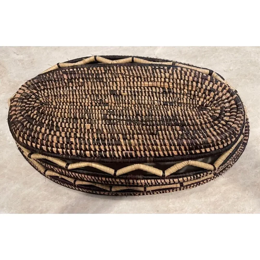 Large african weaved basket  large oblong purple